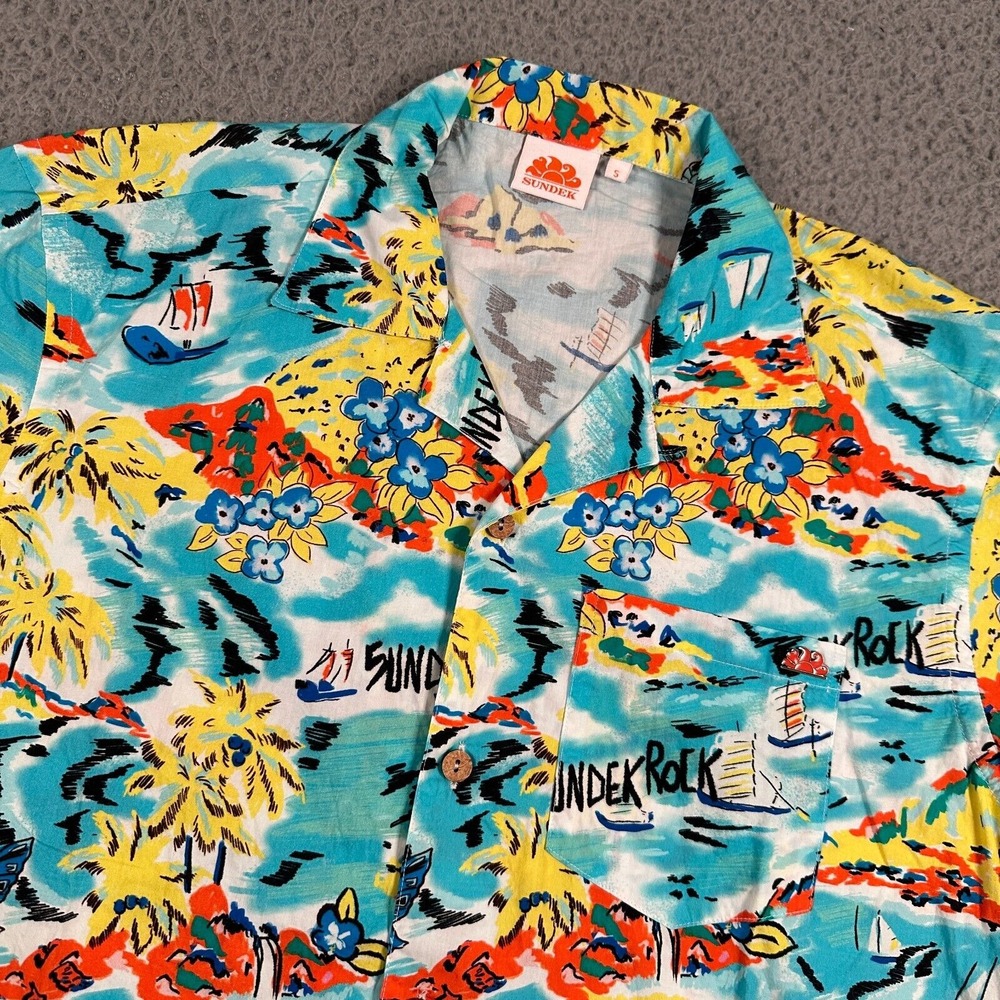 Sundek Vtg Sundek Rock Lightweight‎ Hawaiian Camp Shirt Mens Small Loop Collar